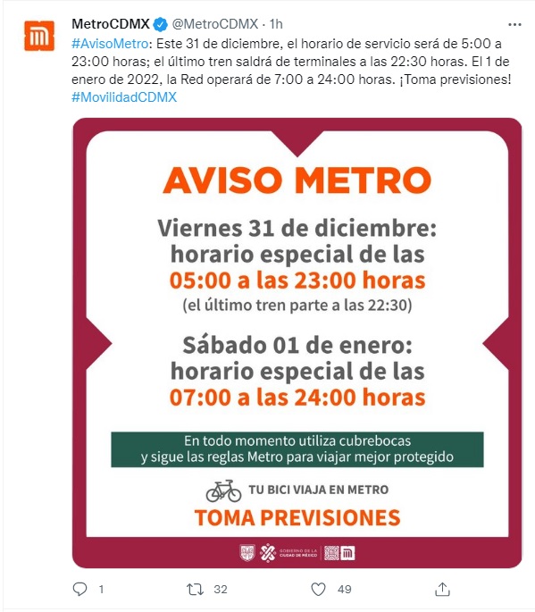 A qué hora abre y cierra el Metro el 31 de diciembre y el 1 de enero? |  Unión CDMX