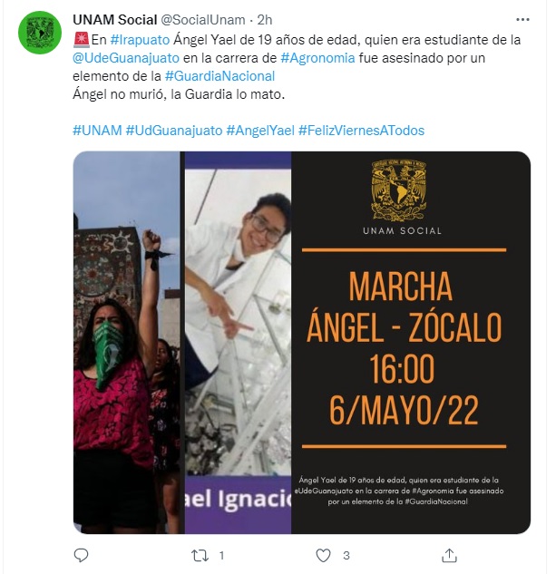 UNAM pide Justicia para Ángel Yahel
